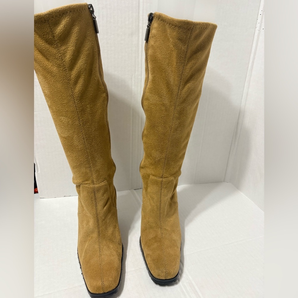 Vintage Candie’s Knee High Full Zip Faux Suede Camel Boots Removable belt detail - Picture 3 of 13
